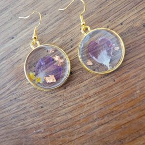 11 - Pendants d'oreilles fleurs séchées et paillettes
