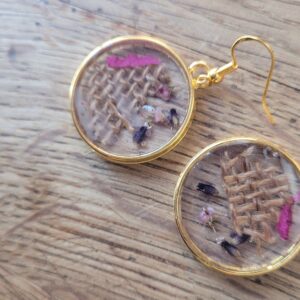 12 - Pendants d'oreilles incrustations toile de jute