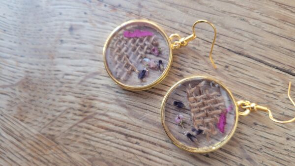 12 - Pendants d'oreilles incrustations toile de jute