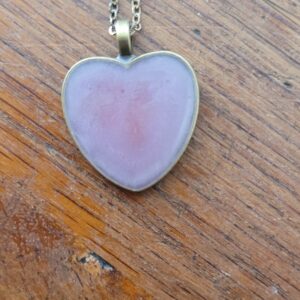 6 - Pendentif cœur rose chaine de 48 cm