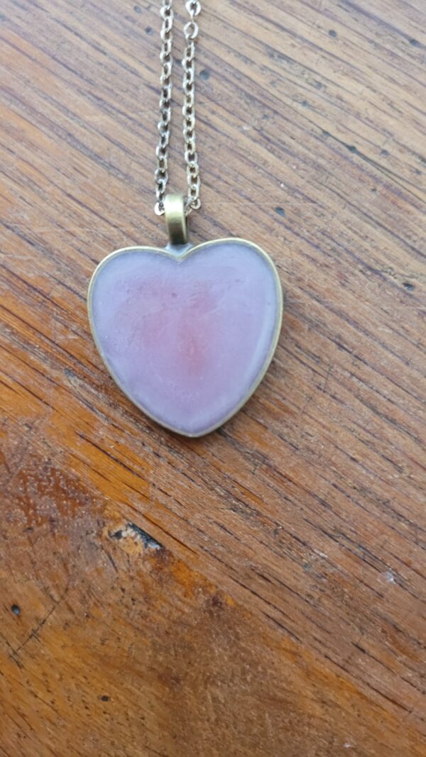 6 - Pendentif cœur rose chaine de 48 cm